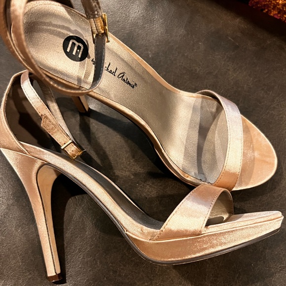 Women's Champagne Satin High Heel Sandals - Picture 1 of 6